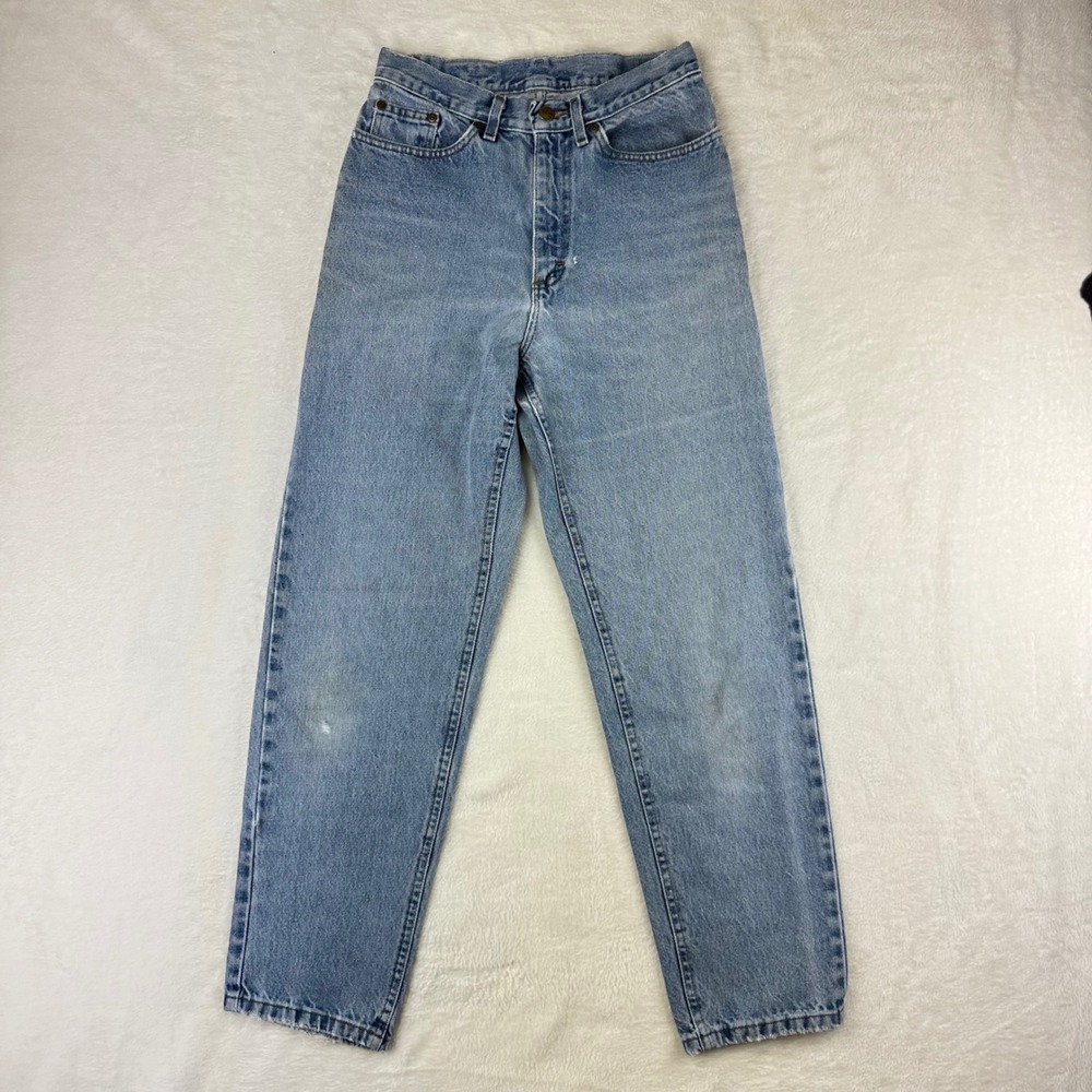 VTG LL Bean Jeans Womens High Rise Straight 27 Light Wash Frayed Denim Cotton